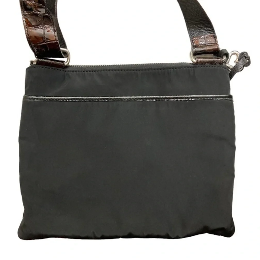 Brighton black nylon with brown embossed patent leather messenger bag